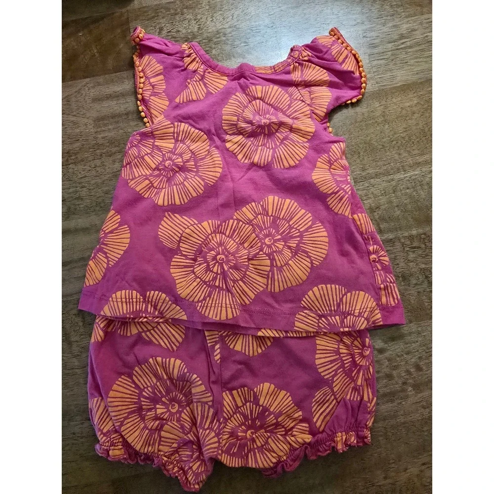 Carters Baby Girls 3 Piece Set Pink Orange Floral Top Bloomer Shorts Bodysuit 9M
